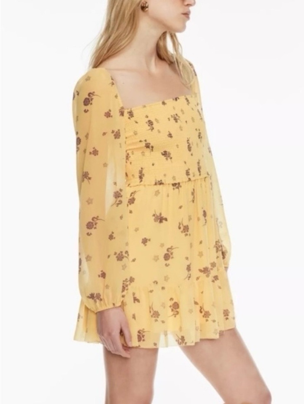WILFRED TEMPEST FLORAL COTTAGECORE SMOCKED BABYDOLL RUFFLE MINI DRESS NEW SzS